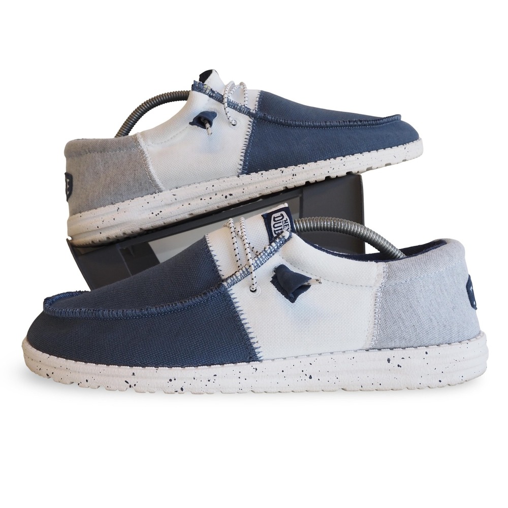 HEYDUDE Wally Tri Varsity Mens 12 Navy Blue Gray White Slip On Shoes 40170-410